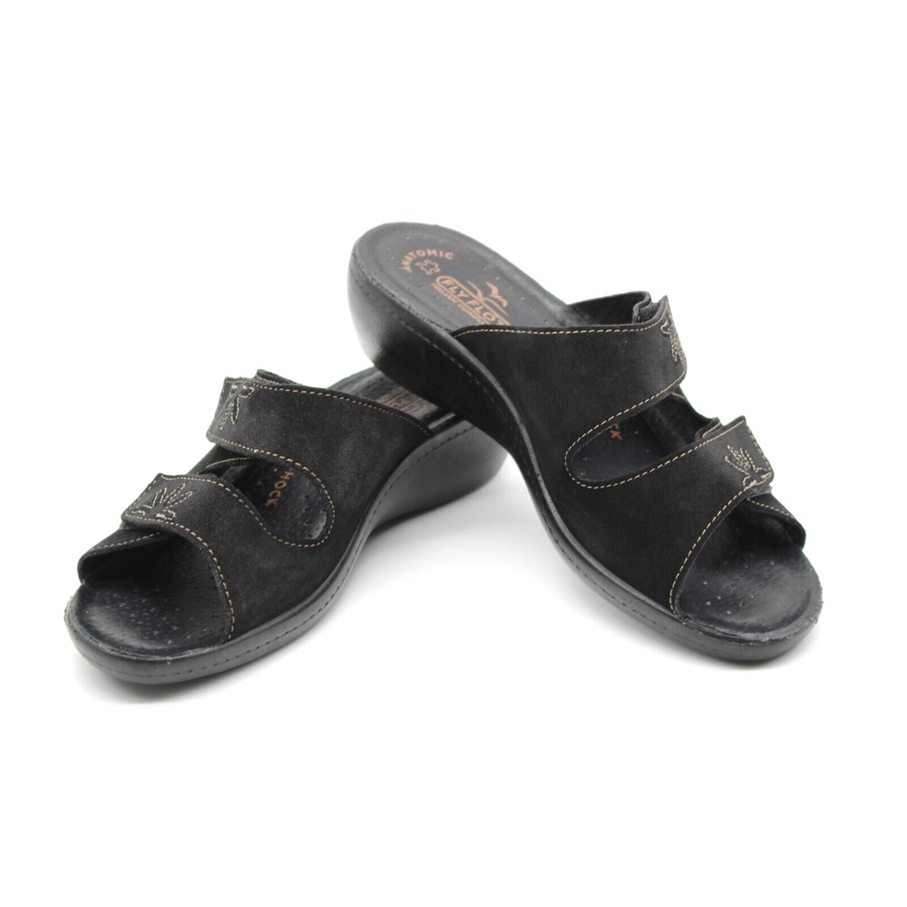 Fly Flot Womens Black Made in Italy Leather Wedge Comfort Sandal EU 42 US 9.5